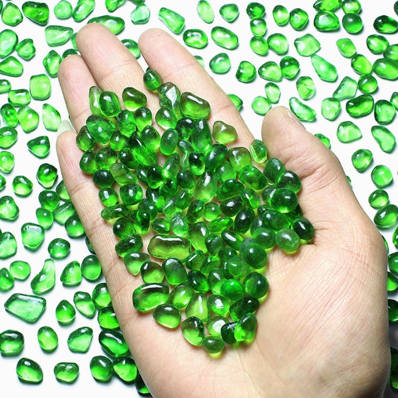 SEEKUP 1 Lb (460 g) Green Sea Glass Stones Irregular Rainbow Glass Pebble Decorative Rock Quartz Tumbled Gemstone Chips for Aquarium Decoration/Vase Filler/Jewelry Making/Handwork Craft/Gems Display - Image 1